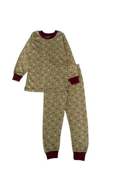 Şekerkids Girl's Beige Color Interlock Fabric Stork Patterned Long Sleeve Pajama Set