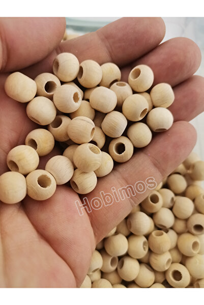 Hobimos 50 Adet 10 mm Ham Ahşap Tahta İşlenmemiş Verniksiz Makrome Boncuk