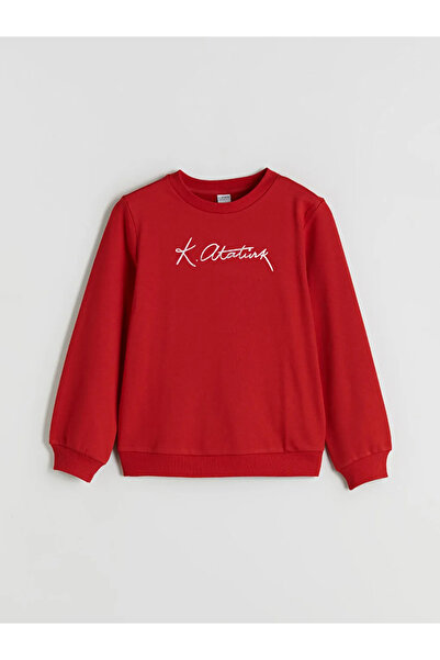 LC Waikiki Crew Neck Ataturk Signature Printed Girls' Sweatshirt