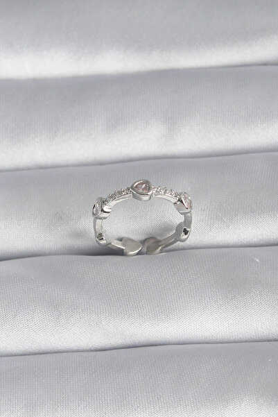 shopwave خاتم نسائي نحاسي فضي اللون على شكل قلب مزين بحجر الزركون