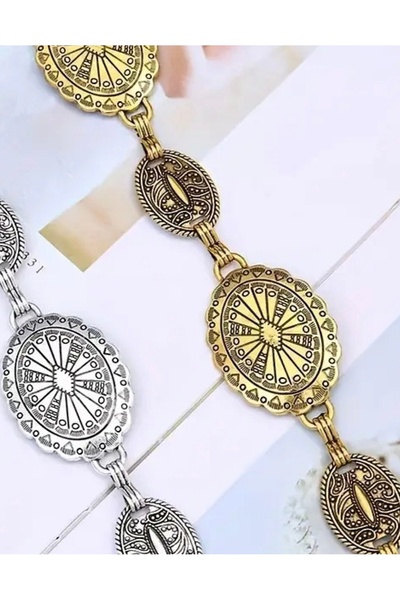 Freya Antik Bohem Etnik Desenli Altın Renk Kemer