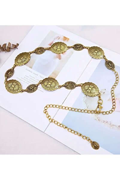 Freya Antik Bohem Etnik Desenli Altın Renk Kemer