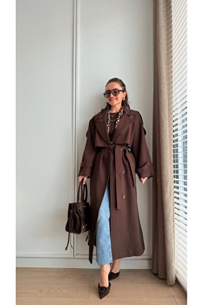 KÜBRA Premium oversize trençkot acı kahve