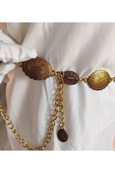 Freya Antik Bohem Etnik Desenli Altın Renk Kemer