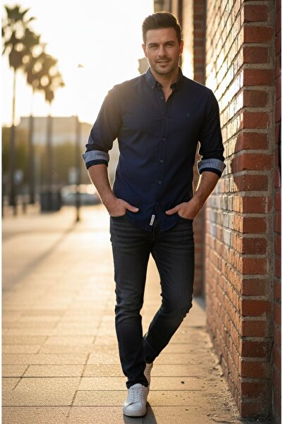 YusGos Men's Slim Fit Oxford Button Collar Shirt