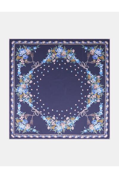 Kayra Eșarfă cu model floral minim albastru închis