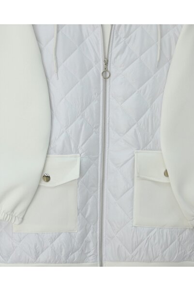 Modamorfo Hooded Scuba Sweat with Quilted Detail on the Front and Pockets - White