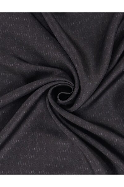 Kayra Monogram Detailed Geometric Pattern Silk Scarf Black