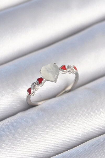 shopwave النحاس الفضة اللون الأبيض المينا القلب نموذج الزركون حجر خاتم المرأة...