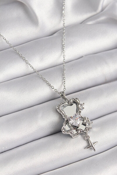 shopwave 316L الصلب الفضة اللون مرآة تيدي بير نموذج الزركون حجر القلب التفاصي...