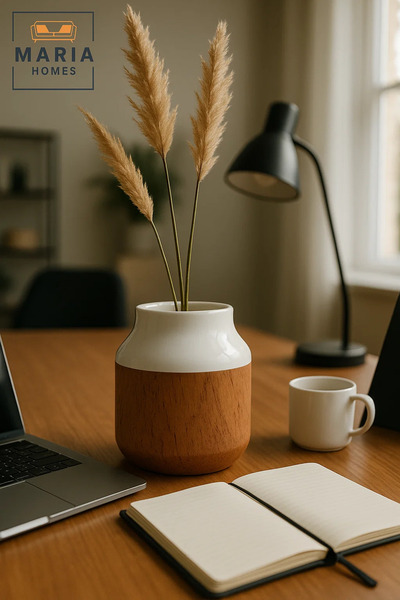 MARIA HOMES مزهرية سيراميك بيضاء بتأثير الفلين - وعاء زهور صغير مزخرف حديث بل...