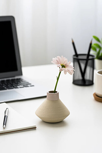 MARIA HOMES مزهرية سيراميك حديثة باللونين الرمادي والوردي - وعاء زهور زخرفي ب...