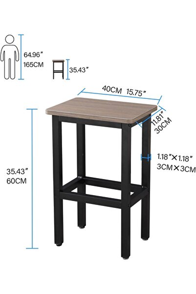 Gogoya high Bar Table and Chairs Set for Kitchen with Steel Frame, Industrial Dark Gray - 2 Pieces