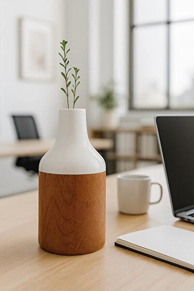 MARIA HOMES مزهرية سيراميك بيضاء من الفلين - وعاء زهور لامع متوسط الحجم