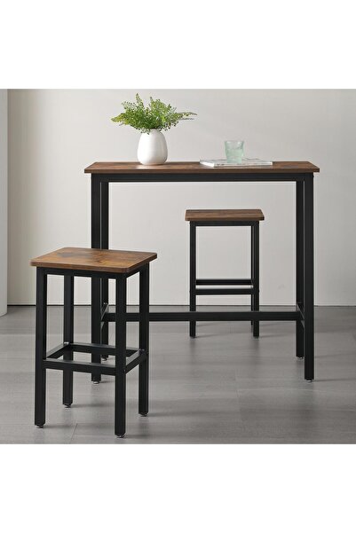 Chulovs Dining & Bar Table Set, Industrial Style with Stools, Steel Frame