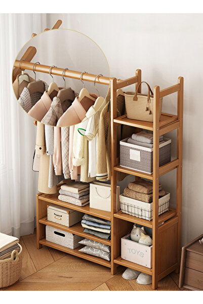 Generic Bamboo Clothes Rack with Hooks, Extra-Large Multi-Purpose Wardrobe Organizer