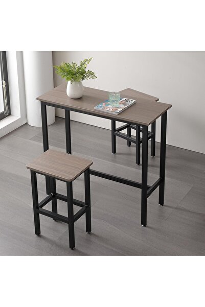 Gogoya 3-Piece Industrial Steel Frame High Bar Table and Chairs Set for Kitchen & Living Room, Dark Gray