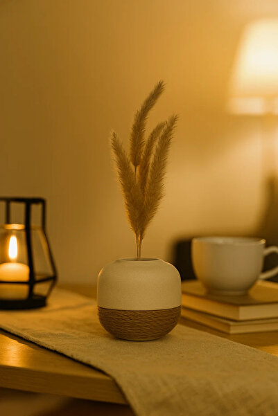 MARIA HOMES مزهرية سيراميك بيضاء مستديرة من الحبال - أصيص زهور عصري للديكور ا...