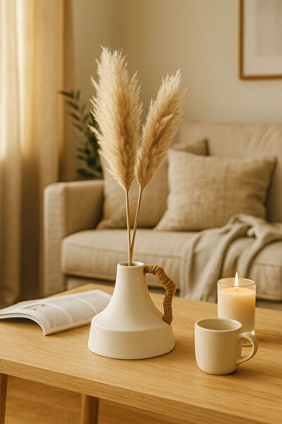 MARIA HOMES مزهرية سيراميك بيضاء بمقبض حبلي - وعاء زهور عصري مزخرف لديكور الم...