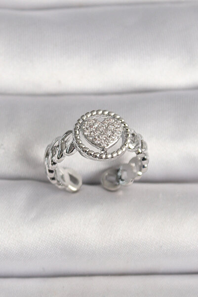 shopwave النحاس الفضة اللون سلسلة نموذج الزركون حجر القلب نموذج خاتم المرأة