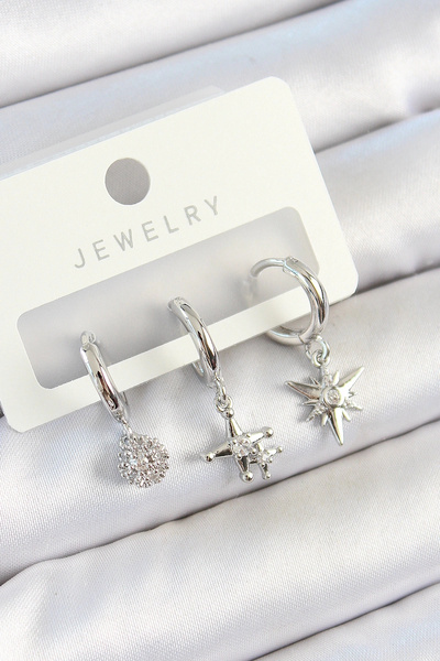 shopwave طقم أقراط نسائية مكونة من 3 أزواج من حجر الزركون النحاسي موديل ستار ...