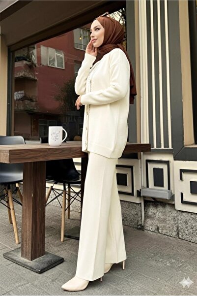 TRENDTESETTÜR Women's Beige (Stone) Pants and Knitwear Set t 20352