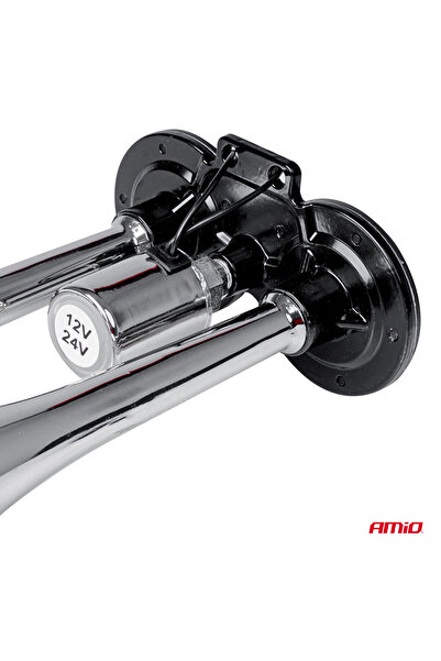 AMIO Truck horn, double, two-tone, chrome finish, 12V - 24V power supply, 118 dB