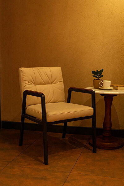 MARIA HOMES Modern Beige Padded Lounge Chair with Metal Frame, Comfortable Armchair for Home & Office