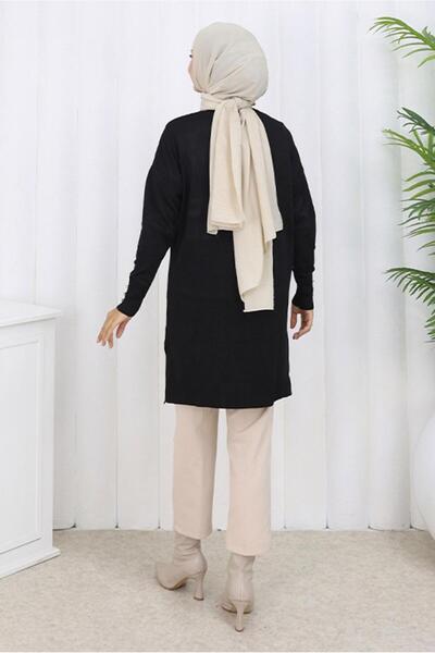 TRENDTESETTÜR Women's Black Patterned Knitwear Cardigan t 9323