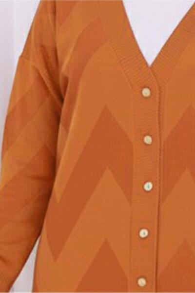 TRENDTESETTÜR Women's Brown (Tile) Patterned Knitwear Cardigan t 3913