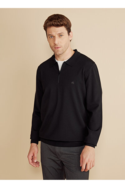 BROOKS BROTHERS Polo Yaka Standart Siyah Erkek Kazak BBFW25MKL007