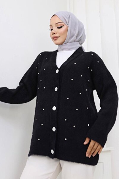 TRENDTESETTÜR Women's Black Stone Detail Cardigan t 80352