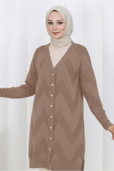 TRENDTESETTÜR Women's Mink Patterned Knitwear Cardigan t 3913