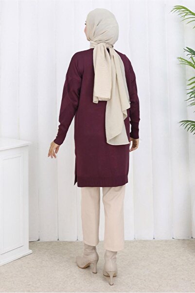 TRENDTESETTÜR Women's Burgundy Patterned Knitwear Cardigan t 3913