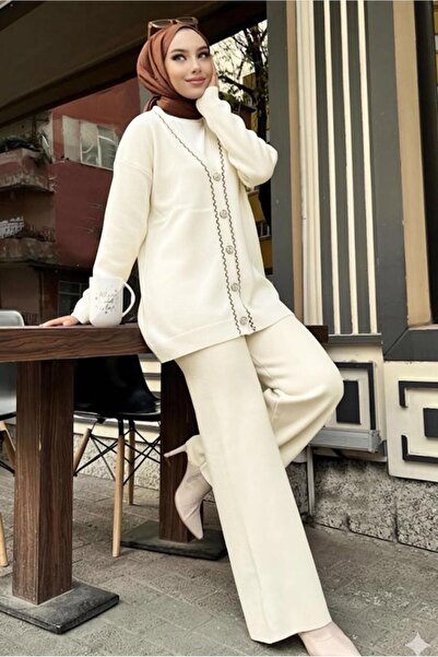 TRENDTESETTÜR Women's Beige (Stone) Pants and Knitwear Set t 20352