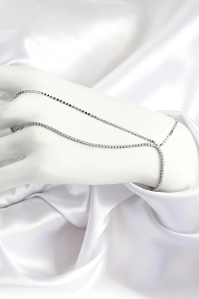 shopwave Brass Zircon Stone Crushed Chain Model Silver Color Women's Shahmeran