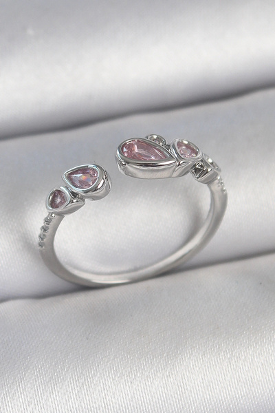 shopwave النحاس الفضة اللون الوردي قطرة الزركون حجر قابل للتعديل نموذج خاتم ا...