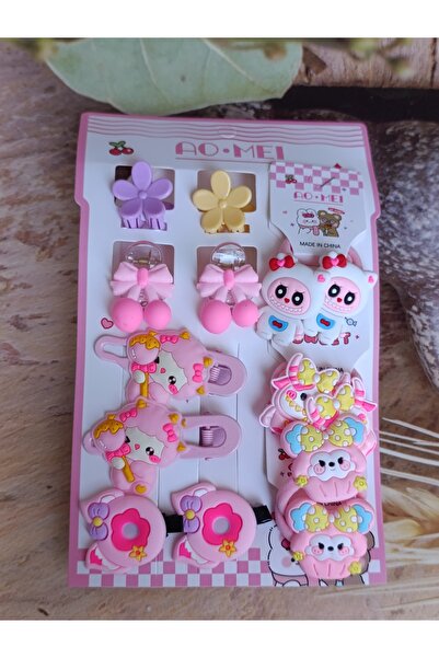 PileaD Labubu Themed Girl Baby Towel with Rattle Mixed Hairpin Set (14 Pieces)