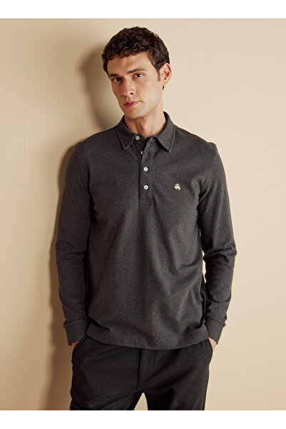 BROOKS BROTHERS Polo Yaka Antrasit Melanj Erkek T-Shirt BBFW25MTS007