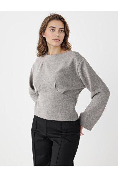 Jimmy Key Antrasit Melanj Kayık Yaka Uzun Kollu Yumuşak Dokulu Sweatshirt