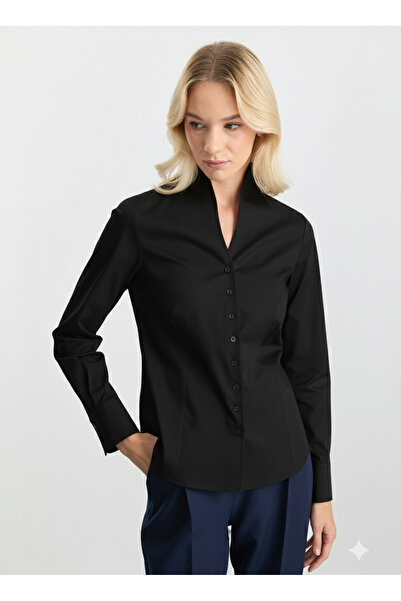 Selen Dik Yaka Düz Siyah Kadın Bluz 25KSL8281
