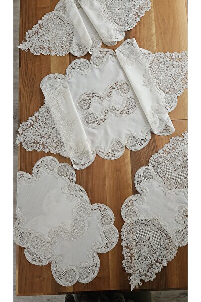 BRL ÇEYİZ HOME طقم صالة فاخر مزين بالدانتيل على الكتان