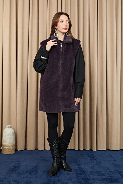 Puane Women's Zippered Plush Vest - 15238Ylk - Antracite