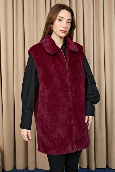 Puane Women's Zippered Plush Vest - 15238Ylk - Damson