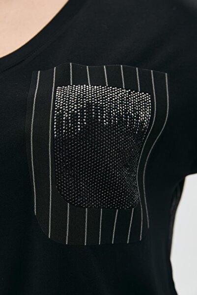 DAIDO Μπλουζάκι με γαρνιτούρα από πέτρα τσέπης τριών τετάρτων