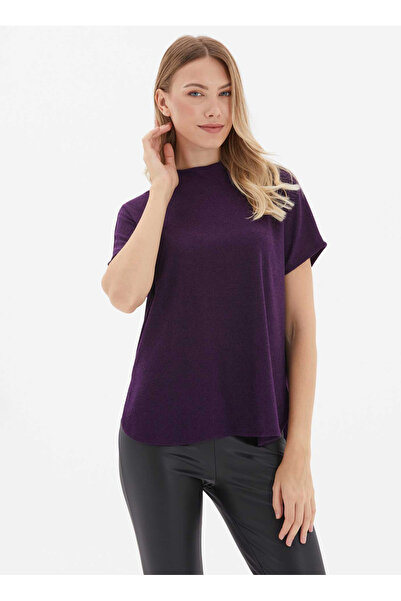 Selen Balıkçı Yaka Düz Mor Kadın Bluz 25KSL8250