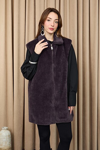 Puane Women's Zippered Plush Vest - 15238Ylk - Antracite