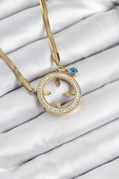 shopwave قلادة نسائية من الفولاذ 316L مرصعة بحجر الزركون باللون الذهبي