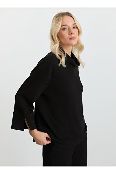Selen Degaje Yaka Fitilli Siyah Kadın Bluz 25KSL8269