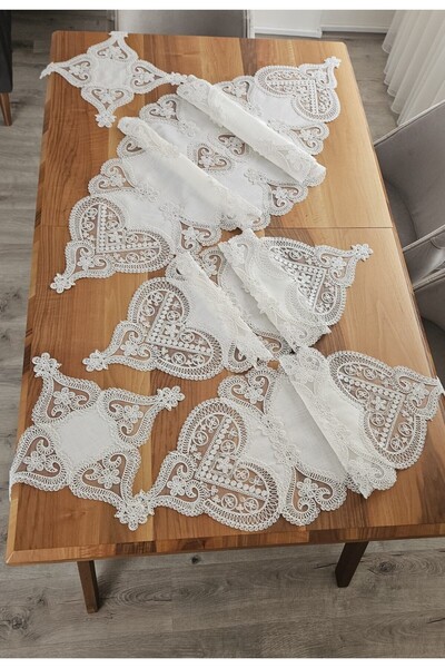 BRL ÇEYİZ HOME طقم صالة فاخر مزين بالدانتيل على الكتان